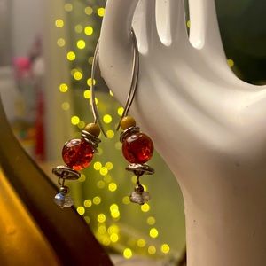 Silver amber labradorite earrings